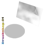 Aufkleber auf Silberfolie 4/0 farbig bedruckt oval (oval konturgeschnitten)