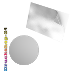 Aufkleber auf Silberfolie 4/0 farbig bedruckt rund (kreisrund konturgeschnitten)