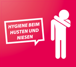 Aufkleber rechteckig (16,0 x 14,0 cm) mit Motiv HYGIENE BEIM HUSTEN UND NIESEN