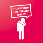 Aufkleber rechteckig (4,0 x 4,0 cm) mit Motiv HYGIENE BEIM HUSTEN UND NIESEN