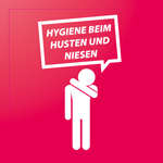 Aufkleber rechteckig (5,0 x 5,0 cm) mit Motiv HYGIENE BEIM HUSTEN UND NIESEN