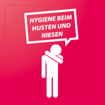 Aufkleber rechteckig (5,8 x 5,8 cm) mit Motiv HYGIENE BEIM HUSTEN UND NIESEN