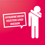 Aufkleber rechteckig (7,5 x 7,5 cm) mit Motiv HYGIENE BEIM HUSTEN UND NIESEN