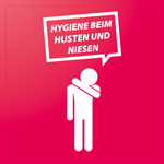 Aufkleber rechteckig (8,0 x 8,0 cm) mit Motiv HYGIENE BEIM HUSTEN UND NIESEN