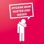 Aufkleber rechteckig (9,0 x 9,0 cm) mit Motiv HYGIENE BEIM HUSTEN UND NIESEN