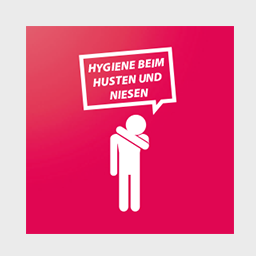 Etiketten auf Rolle, rechteckig (3,8 x 3,8 cm) mit Motiv HYGIENE BEIM HUSTEN UND NIESEN