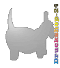 Hartschaumplatte in Hund-Form konturgefräst <br>beidseitig 4/4-farbig bedruckt