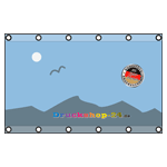 Hochwertige Mesh-Plane 200 x 150 cm, 4/0-farbig bedruckt, Umsäumt + Ösen im Abstand von 50 cm oben und unten