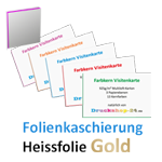 Multiloft-Visitenkarten Quadrat 55 x 55 mm mit beidseitiger Softfeel-Folie und beidseitiger Heißfolienprägung Gold, 4/4 farbig (beidseitiger Druck)