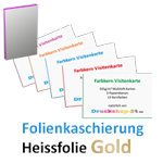 Multiloft-Visitenkarten hoch 50 x 90 mm beidseitig folienkaschiert glänzend und beidseitiger Heißfolienprägung Gold, 4/4 farbig (beidseitiger Druck)