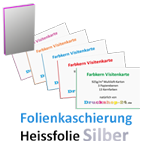 Multiloft-Visitenkarten hoch 50 x 90 mm beidseitig folienkaschiert glänzend und einseitiger Heißfolienprägung Silber, 4/4 farbig (beidseitiger Druck)