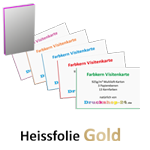 Multiloft-Visitenkarten hoch 50 x 90 mm mit beidseitiger Heißfolienprägung Gold, 4/4 farbig (beidseitiger Druck)