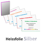 Multiloft-Visitenkarten hoch 50 x 90 mm mit beidseitiger Heißfolienprägung Silber, 4/4 farbig (beidseitiger Druck)