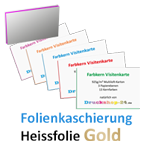 Multiloft-Visitenkarten quer 85 x 55 mm beidseitig folienkaschiert glänzend und beidseitiger Heißfolienprägung Gold, 4/4 farbig (beidseitiger Druck)