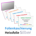 Multiloft-Visitenkarten quer 85 x 55 mm mit beidseitiger Softfeel-Folie und einseitiger Heißfolienprägung Silber, 4/4 farbig (beidseitiger Druck)
