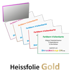 Multiloft-Visitenkarten quer 85 x 55 mm mit einseitiger Heißfolienprägung Gold, 4/4 farbig (beidseitiger Druck)