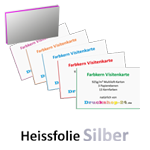 Multiloft-Visitenkarten quer 90 x 50 mm mit beidseitiger Heißfolienprägung Silber, 4/4 farbig (beidseitiger Druck)