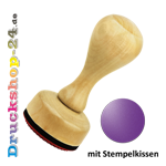 Runder Holzstempel mit violettem Stempelkissen