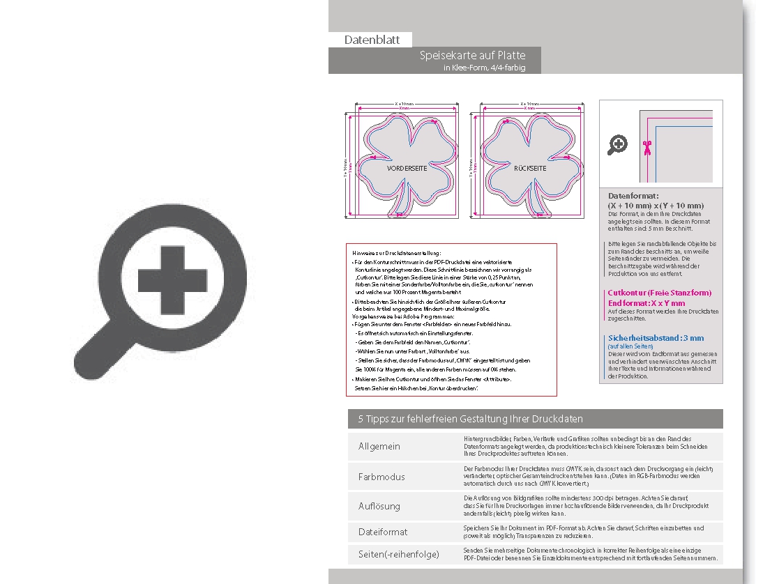 Product Bild speisekarte_auf_platte_in_kleeblatt-form_konturgefr__st___beidseitig_4_4-farbig_bedruckt